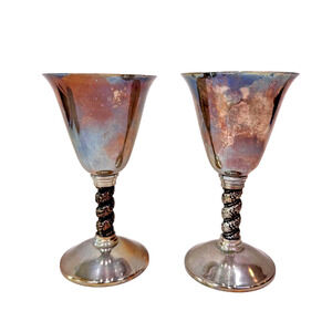 Silver Plated Wine Goblets w/ Grape Twist Stem Set of 2 Made in Spain EPB Lemsa